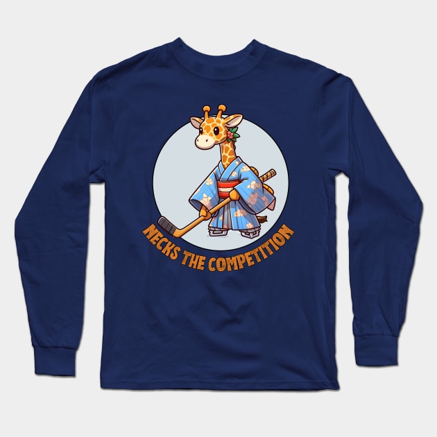 Ice hockey giraffe Long Sleeve T-Shirt by Japanese Fever